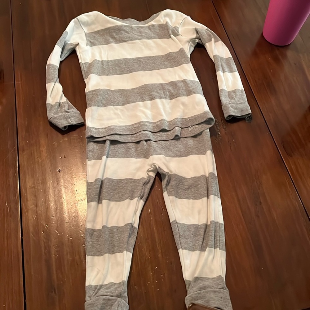 24M Grey & White Stripe Burt’s Bees Baby Pajama